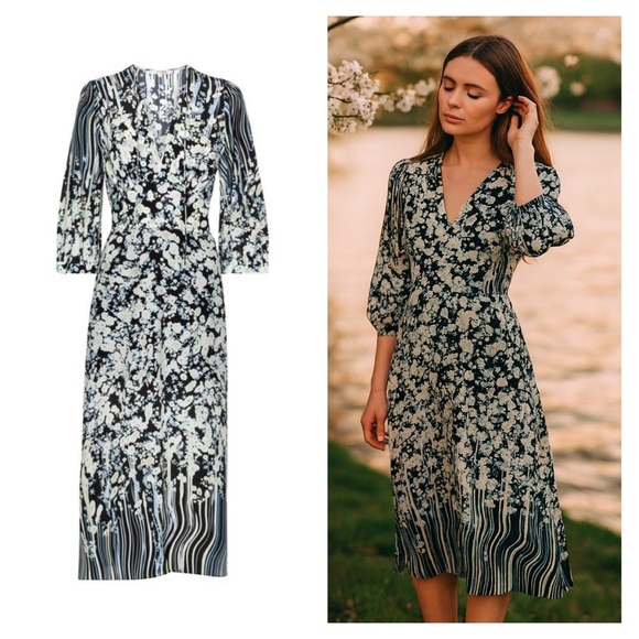 Dorothy Schumacher Dresses & Skirts - DOROTHY SCHUMACHER Blooming Love Midi Dress Silk Floral Blue White Small NWT